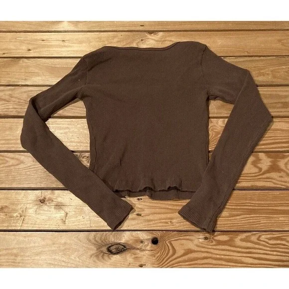 Brandy Melville Ribbed Button Front Top Size Small Women’s Brown - Picture 2 of 7